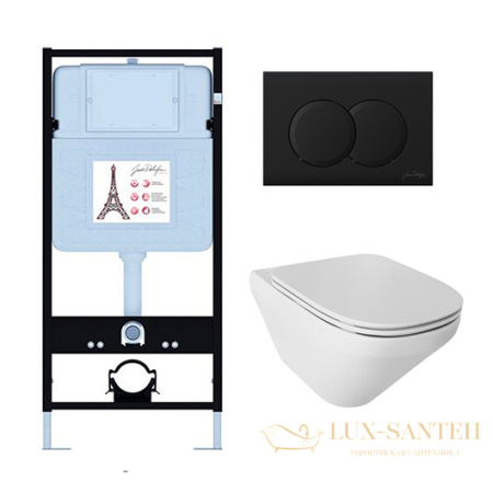 комплект jacob delafon modern life e21775ru-bl, унитаз, инсталляция, сиденье микролифт, панель смыва, черный матовый