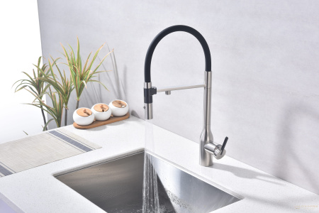 смеситель для кухни под фильтр с гибким изливом paulmark magneto one ma213188-bs, нержавеющая сталь