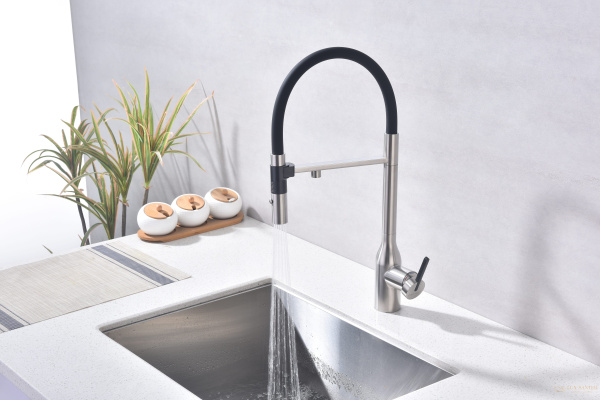 смеситель для кухни под фильтр с гибким изливом paulmark magneto one ma213188-bs, нержавеющая сталь