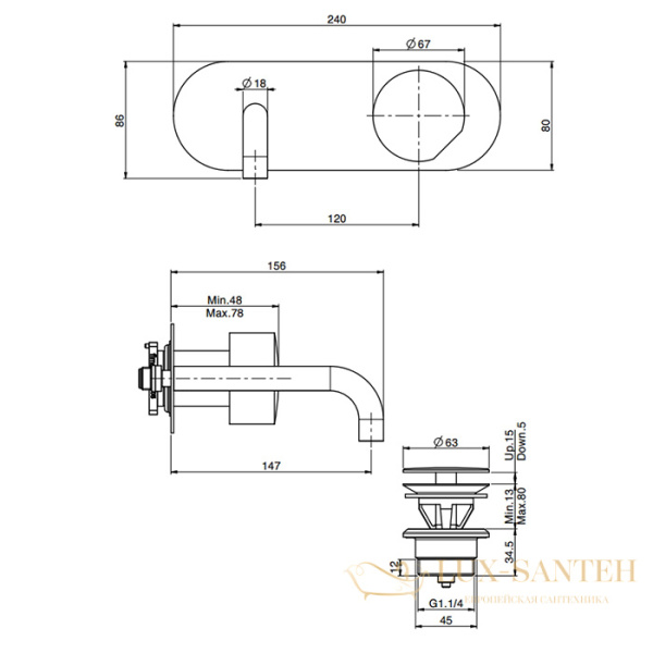 смеситель для раковины встраиваемый fima carlo frattini so, f3171wx5cr, без ручки, с донным клапаном, внешняя часть, хром