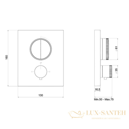 термостат для душа встраиваемый almar core, e176682.hb, на 2 выхода, внешняя часть, латунь брашированная pvd