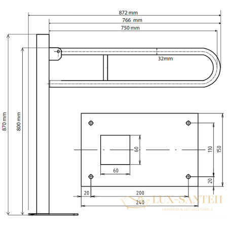 поручень bemeta help 301107302, нержавеющая сталь матовая