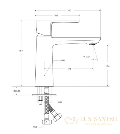 смеситель для раковины cezares lux-ls-01-w0, без донного клапана, хром глянцевый глянцевый
