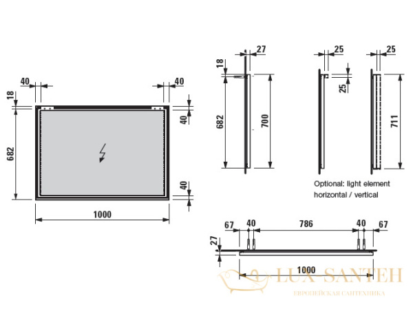 светильник laufen frame25 4.4751.2.900.007.1 1000 мм с выключателем, хром 