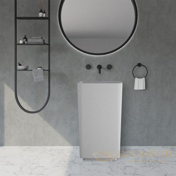 раковина напольная пристенная abber stein as2505-h, вертикальный выпуск, 50х35х85h, белый матовый