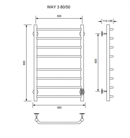 полотенцесушитель электрический кабельный ника way-3 80/50 ral9016 белый матовый u