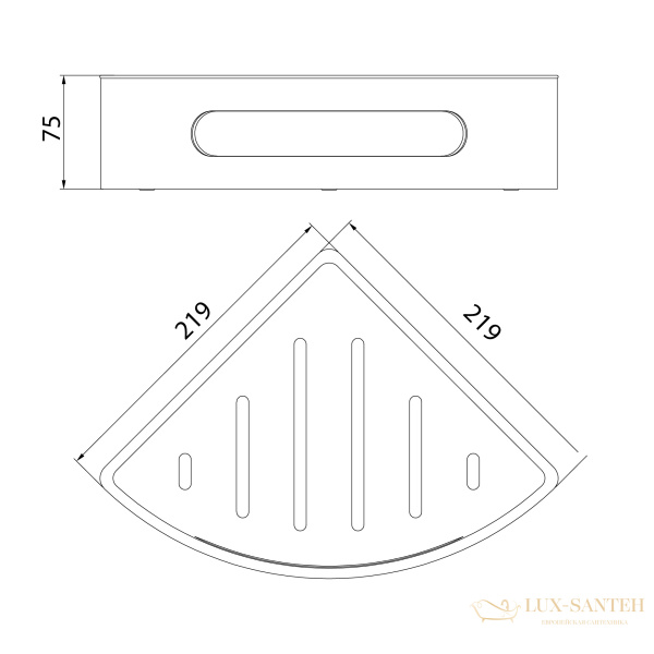 полка для душа угловая lemark shelf line 9771046,  с крючками и вставкой из пластика, хром/вставка-графит