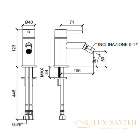 смеситель для биде almar mixers e214003.nb, без донного клапана, никель брашированный