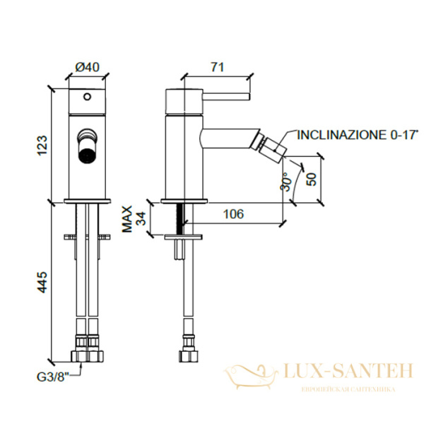 смеситель для биде almar mixers e214003.ab, без донного клапана, черный хром брашированный pvd