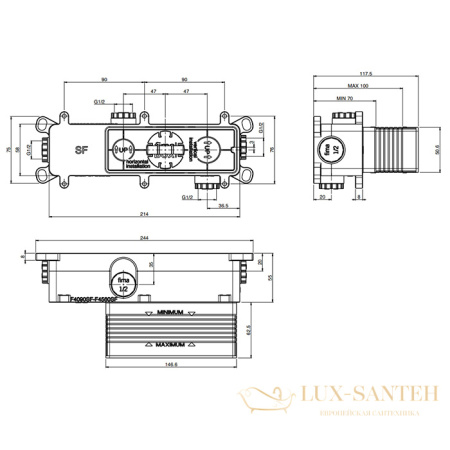 встраиваемая часть fima carlo frattini f4560sf, для смесителя на 2 выхода