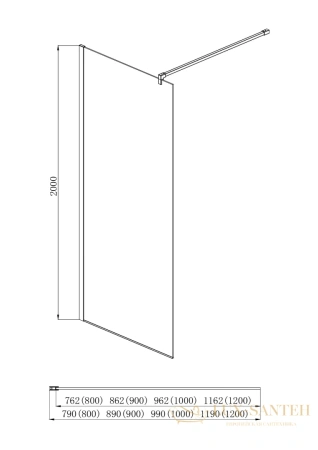 душевая перегодка aquatek aqnar6310-100 walk in с держателем 1000x2000, хром