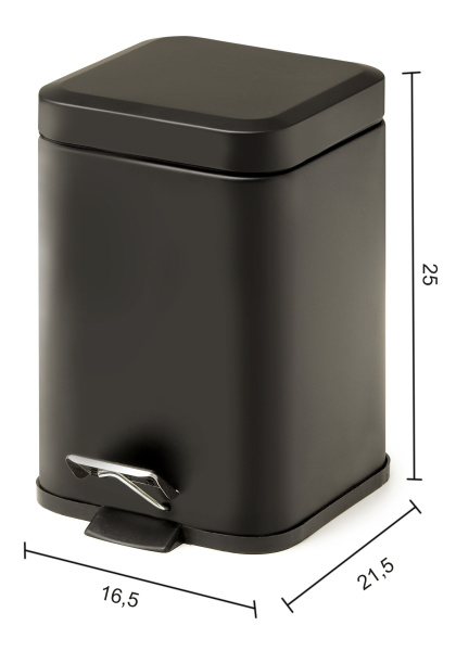 квадратный контейнер для мусора с педалью (3 л.) gedy argenta 2209(14) крышка soft close, черный матовый