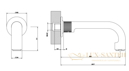 излив gessi inciso- 58103.149 для наполнения ванны, finox brushed nickel