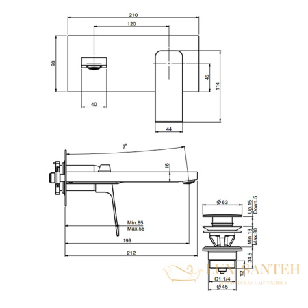 смеситель для раковины встраиваемый, fima carlo frattini fit, f3391wlx5cr, излив 20 см, с донным клапаном, (внешняя часть), хром