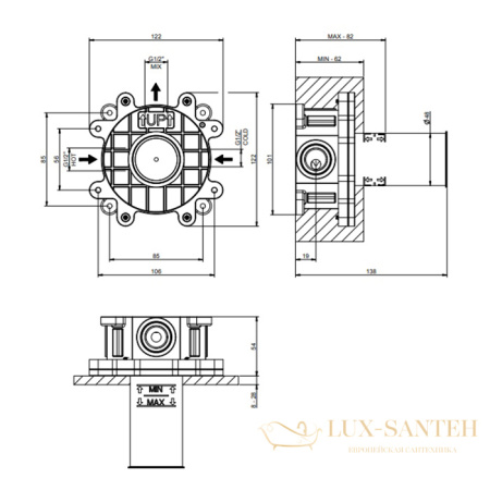 встраиваемая часть для однорычажного смесителя gessi emporio via manzoni, 38315.031 