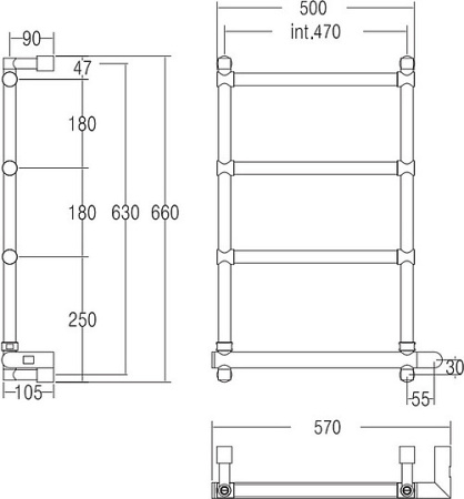 полотенцесушитель электрический margaroli sole 542 5424704obnc, высота 66 см, ширина 57 см, состаренная бронза