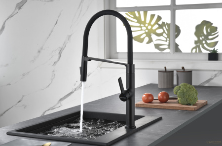 смеситель для кухни с гибким изливом paulmark barrel ba214029-an, антарцит