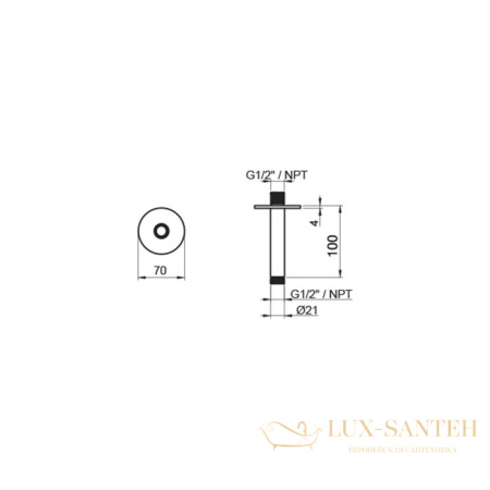 держатель верхнего душа потолочный, 100 мм, almar 316 collection, e021098.316, нержавеющая сталь брашированная