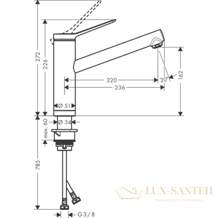 кухонный смеситель однорычажный hansgrohe zesis m33 160 для установки перед окном, 1jet