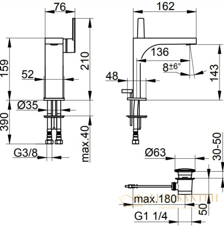 смеситель для раковины keuco edition 11 51102130000, покрытие: хром черный шлифованный