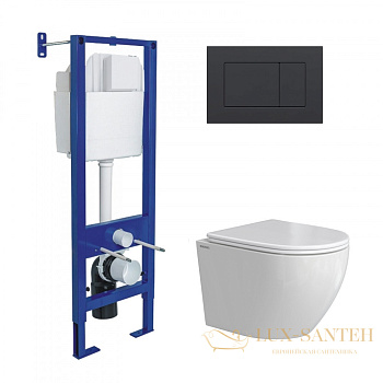 комплект berges 043396: подвесной унитаз okus rimless с системой инсталляции atom 410 и панелью смыва, черный матовый