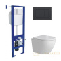 комплект berges 043396: подвесной унитаз okus rimless с системой инсталляции atom 410 и панелью смыва, черный матовый