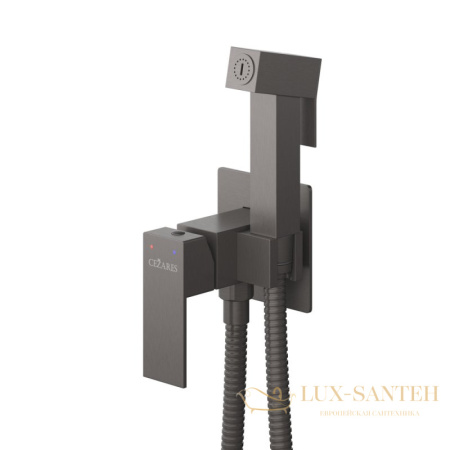 гигиенический душ со встраиваемым смесителем и встроенной частью cezares slider-dif-gm, оружейная сталь брашированная