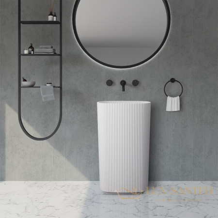 раковина напольная пристенная abber stein as2502-h, горизонтальный выпуск, 55х36х85h, белый матовый