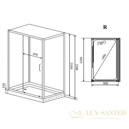 душевая кабина timo helma h-520 r 120x90x220 см, стекло прозрачное