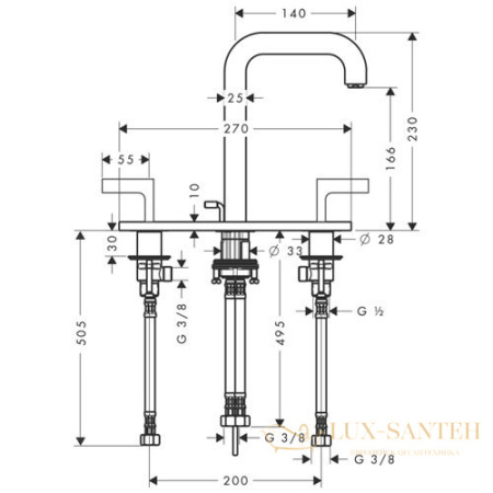 смеситель для раковины 170, axor citterio, 39136000, с донным клапаном, хром