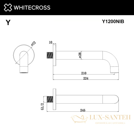 излив настенный whitecross y1200nib, брашированный никель