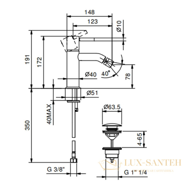 смеситель для биде fantini nostromo, 50 13 e808f, 1 отв., с донным клапаном, черный матовый