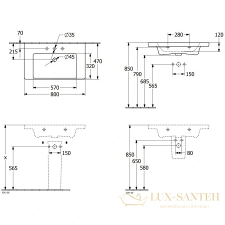 раковина villeroy & boch subway 3.0 4a708001 80х47 см, альпийский белый