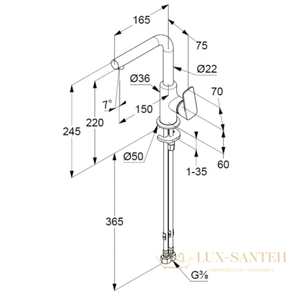 смеситель для раковины kludi pure&style 400243975 без донного клапана, черный матовый