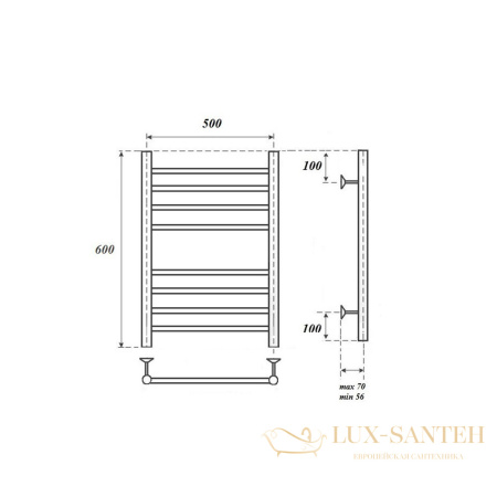 полотенцесушитель 500x600 электрический point аврора pn10156se п8 левый/правый, хром