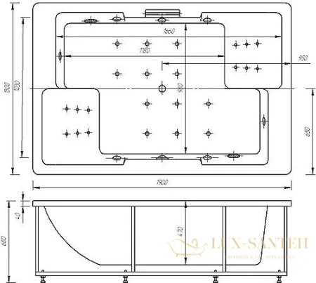 акриловая ванна aquatek дорадо 190х130 (без гидромассажа, без фронтального экрана)