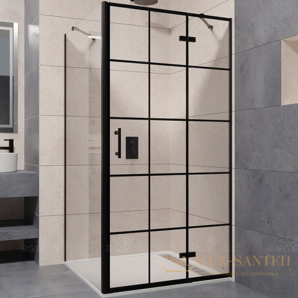 душевой уголок rgw passage 41087798-084r pa-77b r 90x80, профиль черный, стекло прозрачное