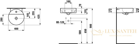 раковина laufen val 8.1128.1.000.104.1 универсальная 40 см, белый глянцевый 