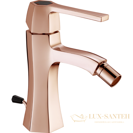 смеситель для биде cisal cherie, ch0005547e, на 1 отверстие с донным клапаном, золото розовое/черный матовый