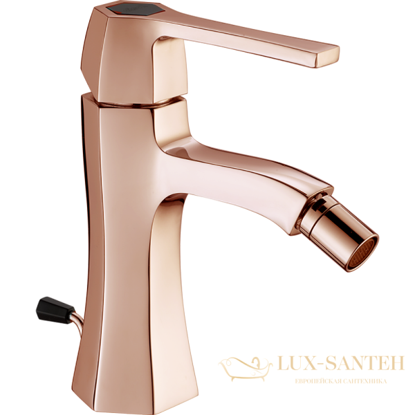 смеситель для биде cisal cherie, ch0005547e, на 1 отверстие с донным клапаном, золото розовое/черный матовый