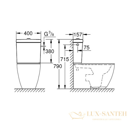 бачок для унитаза grohe essence 39578000 подвод воды сбоку, белый