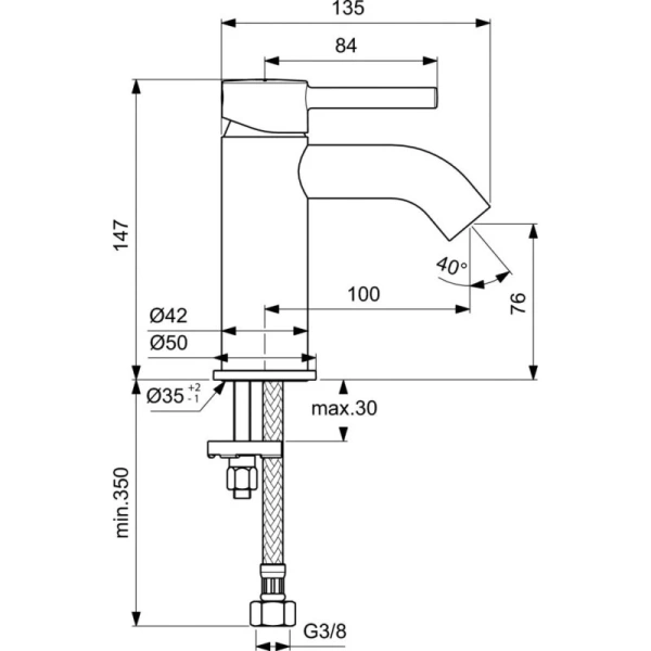 смеситель ideal standard ceraline bc268xg для раковины без донного клапана, черный матовый