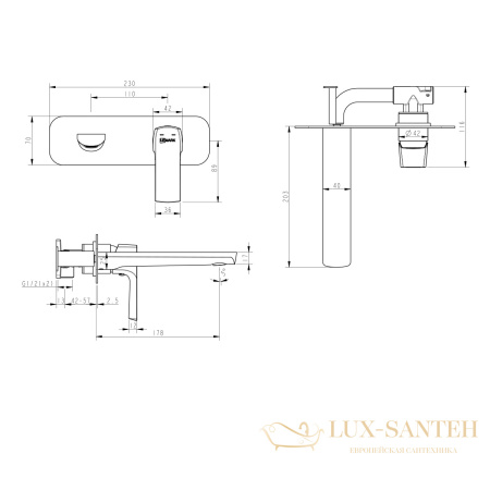 смеситель для умывальника lemark ursus lm7226bl встраиваемый, черный