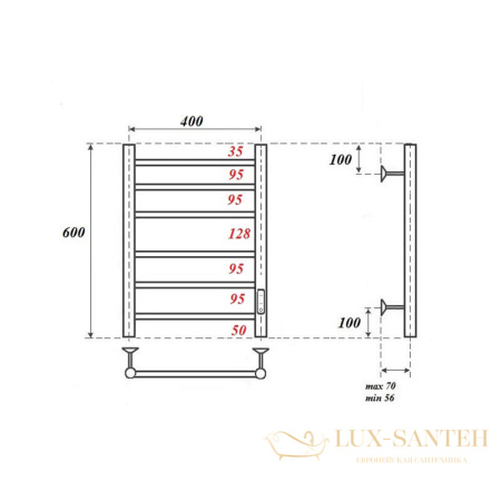 полотенцесушитель 400x600 электрический point аврора pn10846b п6 диммер справа, черный