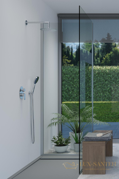 душевой комплект aqg beta 19beter21102 на 2 потребителя: с круглым верхним душем 25 см и кронштейном 35 см, хром