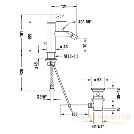 смеситель duravit c.1 c12400001010 для биде, хром