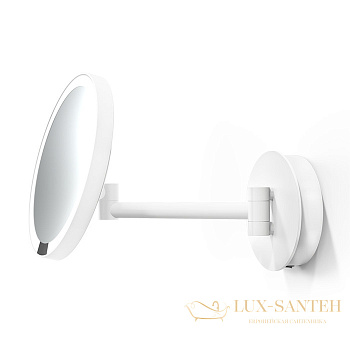 косметическое зеркало  подвесное 215 мм, decor walther round just look wr led, 0122350, увеличение x5, с аккумулятором, белый матовый