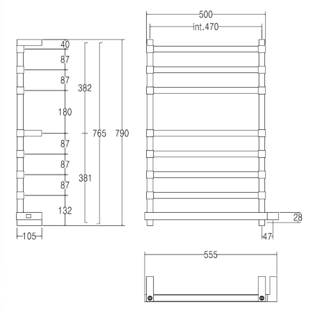 полотенцесушитель электрический margaroli panorama 864-8 box 8644708crnb, высота 78.2 см, ширина 55 хром