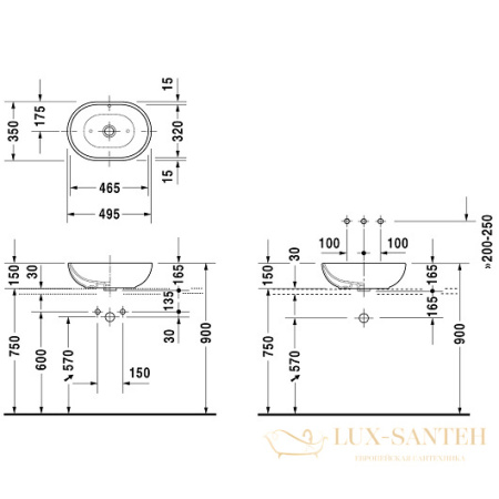 раковина накладная duravit foster 0335500000 495х350 мм, белый