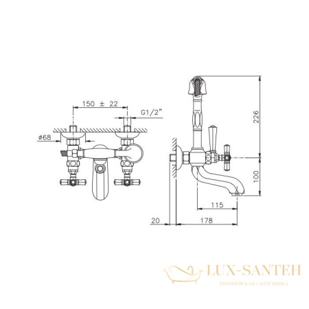 смеситель для ванны nicolazzi teide four, 1901bz45, с душевым комплектом, бронза